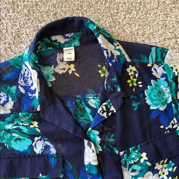 Old Navy Women’s Floral Long Sleeve Button-Up Collared Sheer Work Shirt SZ Small - Picture 2 of 8